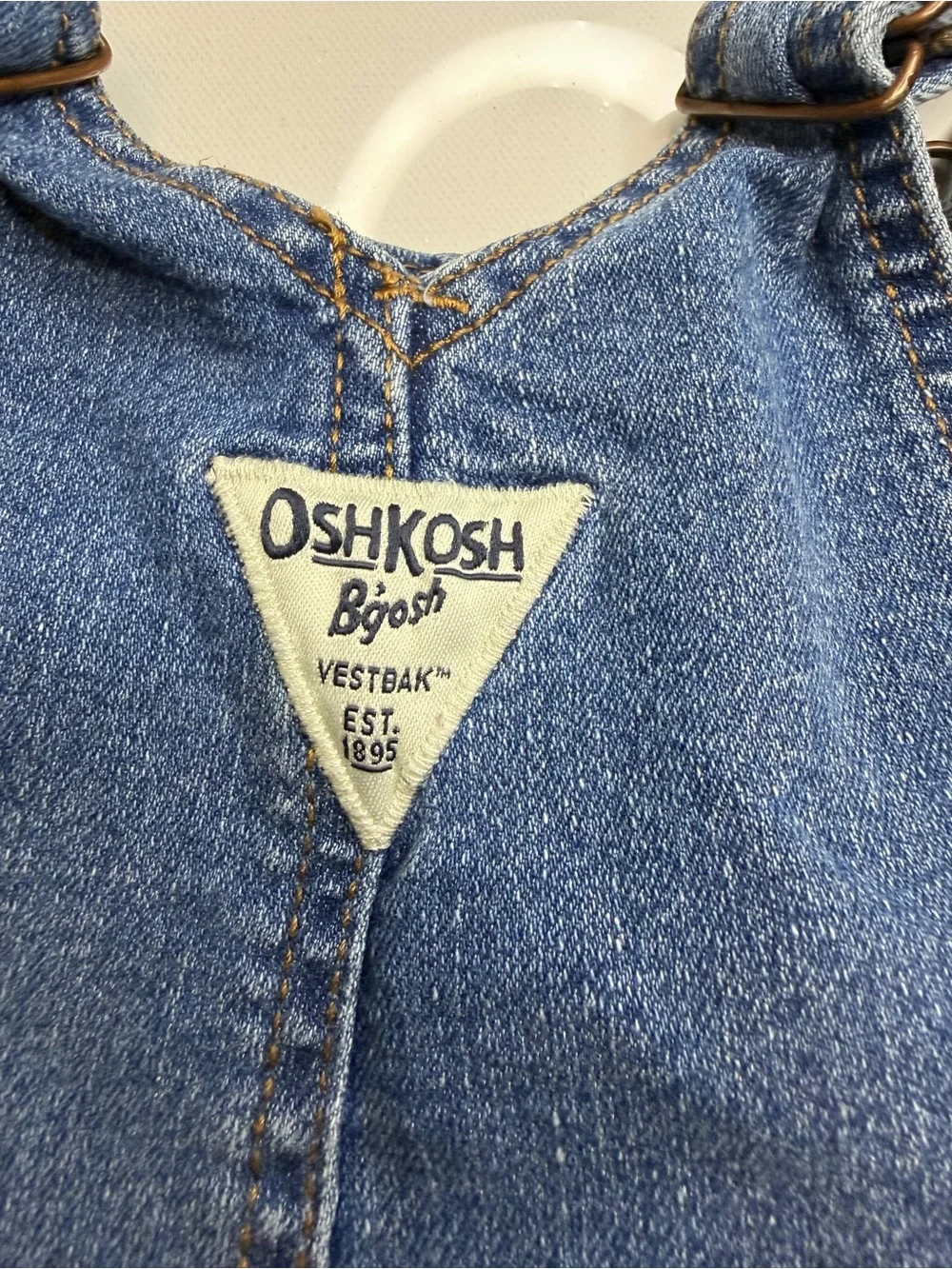 OshKosh B'gosh Light Blue Denim Overalls with Tan Stitching